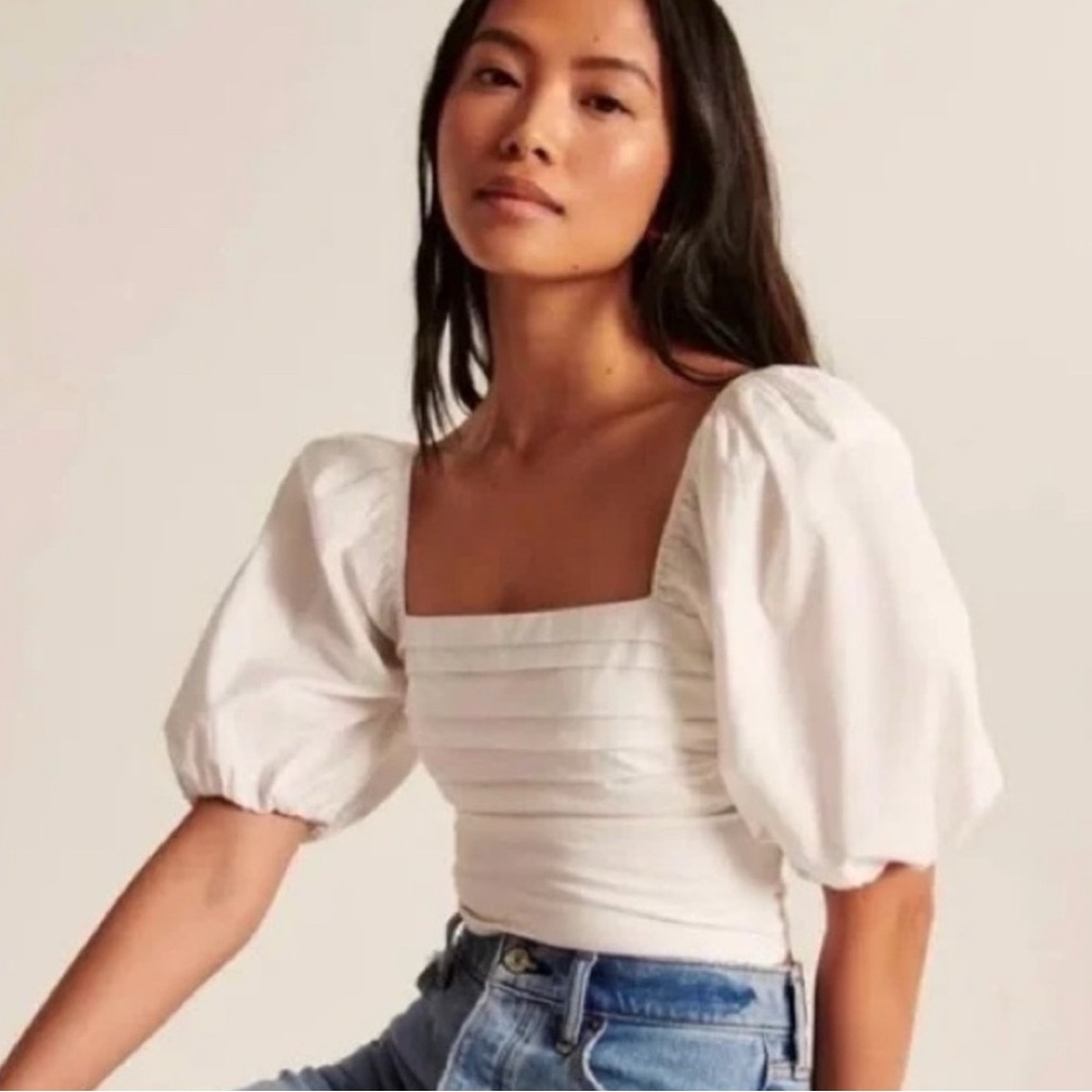 Abercrombie Puff Sleeve Poplin Squareneck Top